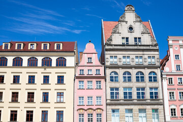 Facades of buildings on the market square in Wrocław