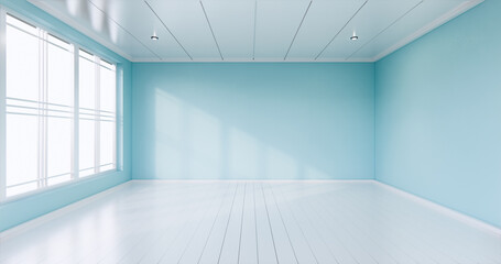 Empty room mint on white floor interior design. 3D rendering