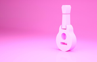 Pink Mexican guitar icon isolated on pink background. Acoustic guitar. String musical instrument. Minimalism concept. 3d illustration 3D render.