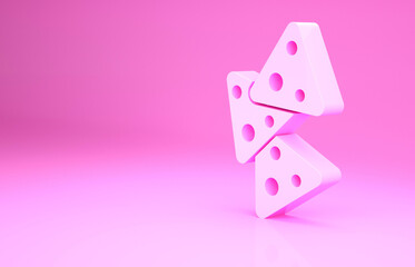 Pink Nachos icon isolated on pink background. Tortilla chips or nachos tortillas. Traditional mexican fast food. Minimalism concept. 3d illustration 3D render.