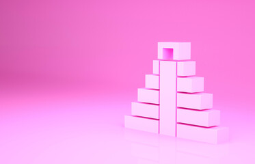 Pink Chichen Itza in Mayan icon isolated on pink background. Ancient Mayan pyramid. Famous monument of Mexico. Minimalism concept. 3d illustration 3D render.