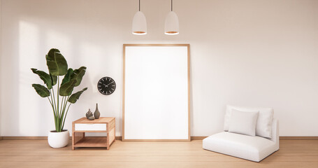 Empty white wooden wall on wooden floor interior design. 3D rendering