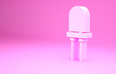 Pink Light emitting diode icon isolated on pink background. Semiconductor diode electrical component. Minimalism concept. 3d illustration 3D render.