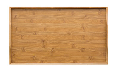 New rectangular wooden bamboo tray isolated on white background. Top view. Mockup for food project.