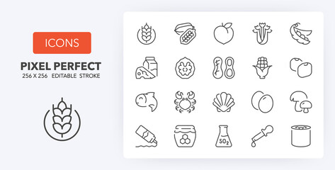 food allergens line icons 256 x 256