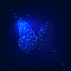 Insect. Futuristic butterfly on a blue background. Suitable for website, poster, wallpaper, cover and flyer. Creative art, modern abstract concept