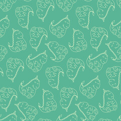 cute vector seamless pattern with hand-drawn dinosaur lovers and hearts. It can be used as wallpaper, poster, print for clothing, fabric, textiles, notebooks, packaging paper, scrapbooking.