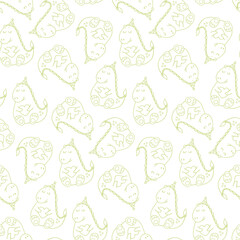 cute vector seamless pattern with hand-drawn dinosaur lovers and hearts. It can be used as wallpaper, poster, print for clothing, fabric, textiles, notebooks, packaging paper, scrapbooking.