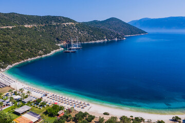 Fototapeta premium Kefalonia, Greece. Aerial view of the Antisamos beach.