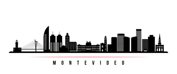 Montevideo skyline horizontal banner. Black and white silhouette of Montevideo, Uruguay. Vector template for your design.