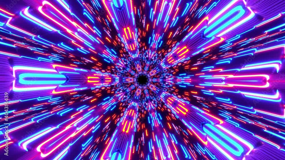 Poster abstract pink purple blue neon kaleidoscope mandala patterns rotating. 4k seamless loop abstract mot