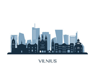 Naklejka premium Vilnius skyline, monochrome silhouette. Vector illustration.