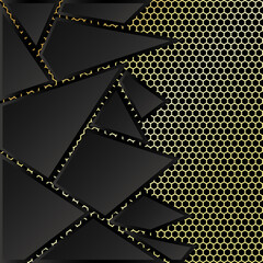 Abstract unique background black triangles and golden mesh