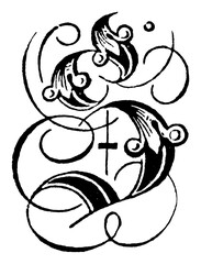 Decorative capital letter S. Vintage engraving or line drawing illustration.