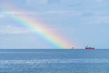 Seascape with the rainbow in Sopot, Poland.