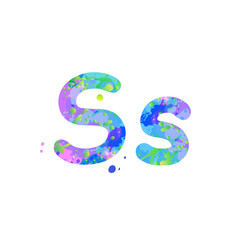 Fototapeta premium Letters S uppercase and lowercase with effect of liquid spots of paint in blue, green, pink colors, isolated on white background. Decoration element for design of a flyer, poster, cover, title. Vector