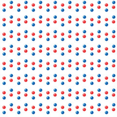 Hand drawn watercolor seamless pattern on white background with red and blue color balls, spheres.