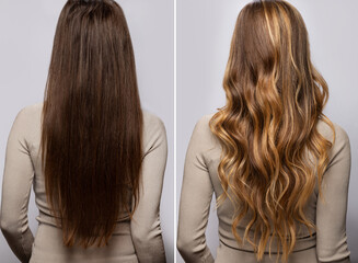 Hair after dyeing and styling in a professional salon