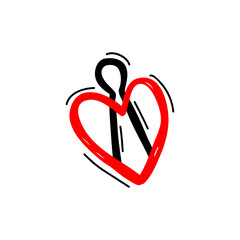 Happy Valentines Day Design. Hand drawn illustration of heart shaped paper clip. isolated