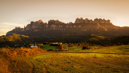 View of Montserrat mountain at sunset