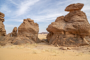 Fototapeta na wymiar Vertical rock formations in the Ennedi Mountains of northeastern Chad