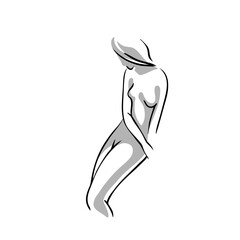 Beautiful perfect woman body, minimalstic female nude graphic image. Vector illustration, isolated on white background