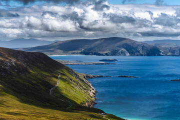 Atlantic Ocean view from top of the mountain on Achill Island, County Mayo on the west coast of the...