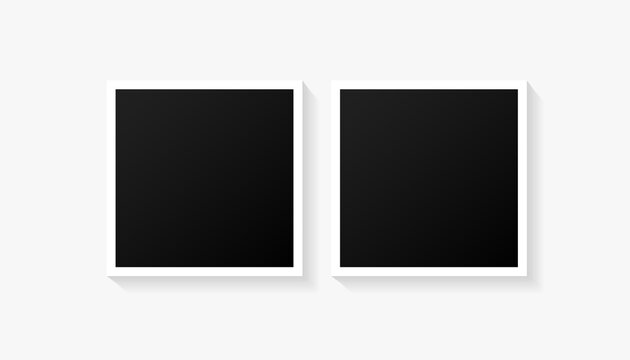 Two empty black photo frames set on white background. Vector illustration for your photos or memories.