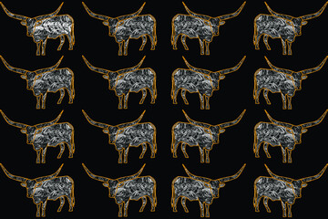 Vector seamless pattern of buffalo silhouette