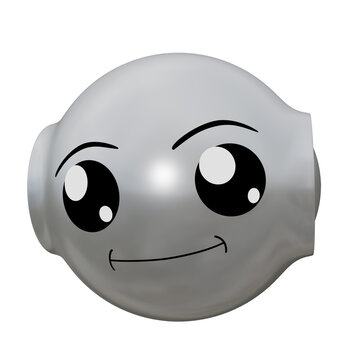 silbernes Roboter Emoticon mit einem glücklichem Gesicht. 3d rendering