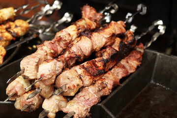 Kebab on the grill, meat cooking on charcoal	