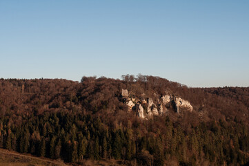 Fototapeta premium the ruins of a medieval hillside castle
