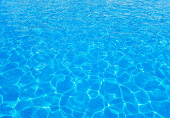 Fototapeta na wymiar Sunny abstract blue water background. Mobile photography of rippling waterpool