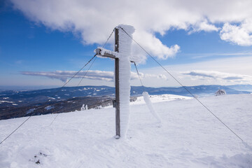 Frozen summit on a snowy mountain in Austria