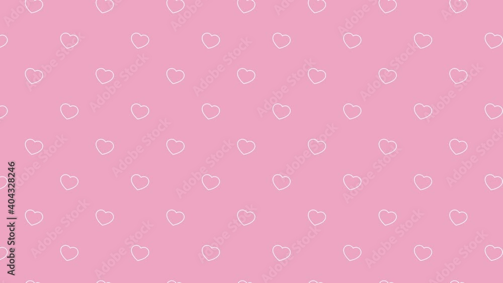 Poster thin white line rotating heart shapes pattern on a pink background. simple motion graphic animation 