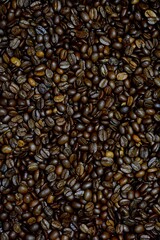 Black coffee. Black coffee beans. Black coffee beans are heaped