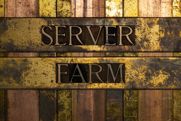 Server Farm text on textured grunge copper and vintage gold background