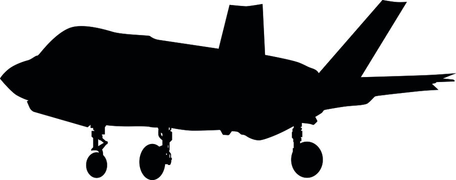 F 35 Air Force Stealth F-35 Lightning II Fighter Jet. Isolated Realistic Silhouette