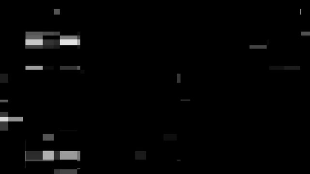 Digital signal glitch distortion displacement map vfx in black and white, seamless loop footage.