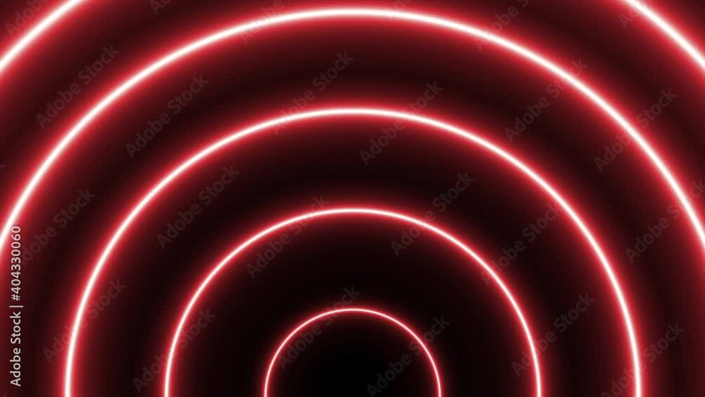 Poster animation of futuristic tunnel with red rising neon light halves of circles. abstract seamless loop 