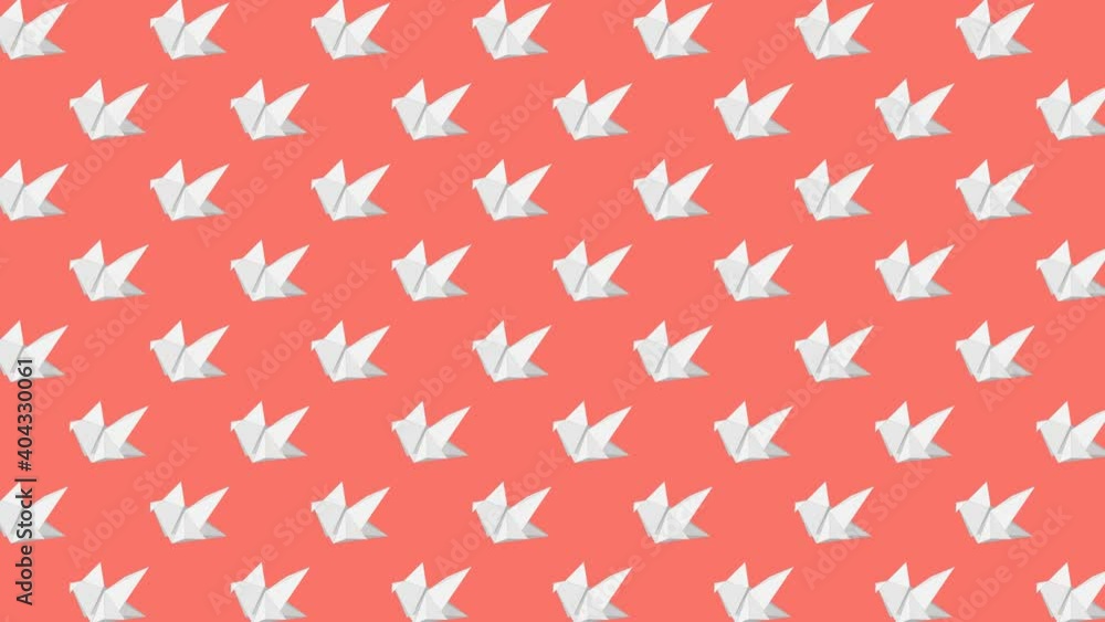 Aufkleber paper origami birds on a coral background. simple seamless loop animated pattern