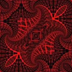  bright red on black background structural corkscrew to vanishing point 3D illustration design 