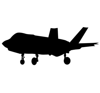 F 35 Air Force Stealth F-35 Lightning II Fighter Jet. Isolated Realistic Silhouette