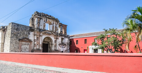 Ruins of El Carmen church in the course of an earthquake in in the Antigua town in Guatemala,...