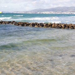 Fototapeta na wymiar coast Mallorca beautiful blue beaches, rock, and sand