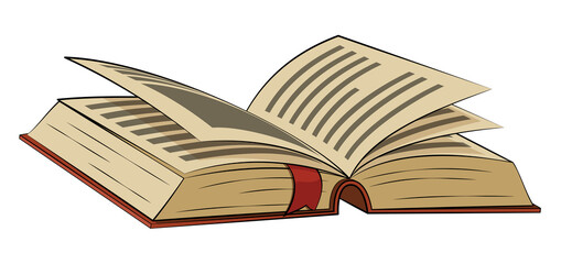 Open book with bookmark on a white background