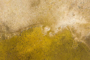 Aerial view of beautiful sodic lakes at Kiskunság National Park, Fülöpszállás Hungary....