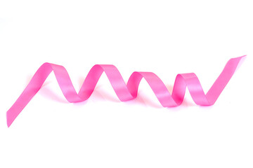 Bright pink satin ribbon on white background
