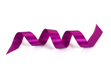 Bright purple satin ribbon on white background