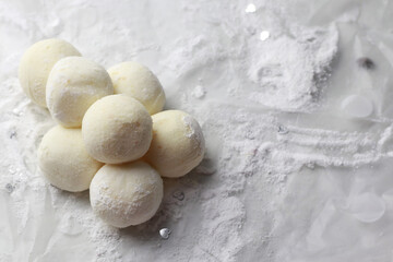 Tasty marshmallows on light background